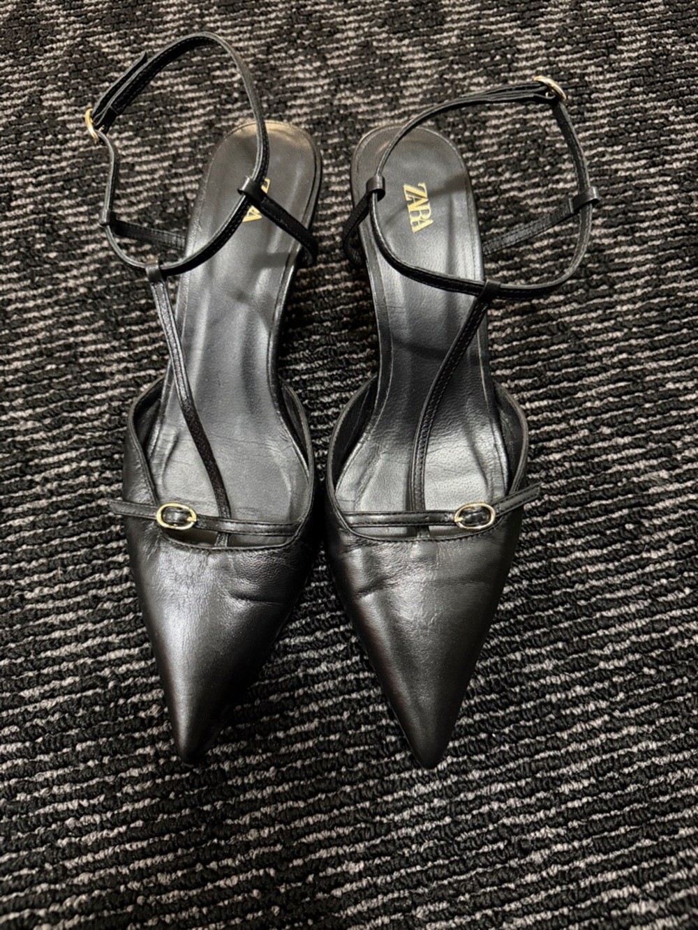 Zara Black Pointed Toe Ankle-Strap Heels